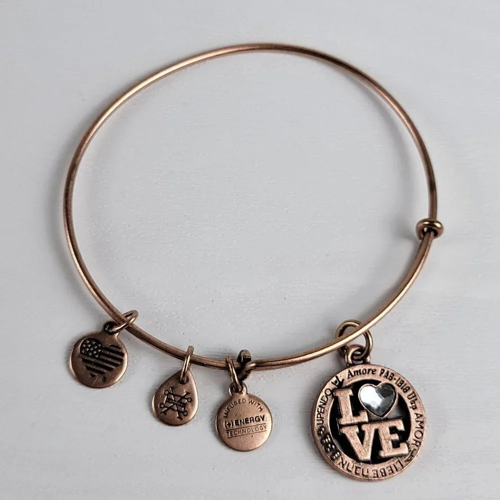 ALEX AND ANI Rose Gold Plated Love Charm Bracelet 7.5